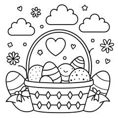 Happy Easter colorful card design with eggs and flowers, a spring celebration symbol coloring page