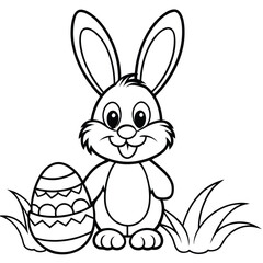 Easter Bunny Coloring Page with Eggs | Cute Spring Line Art
