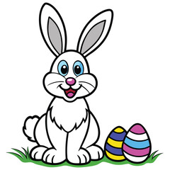 Obraz premium Easter Bunny with Colorful Eggs | Cute Spring Holiday Cartoon