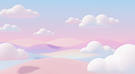 Fototapeta premium Pastel Clouds and Hills Illustration