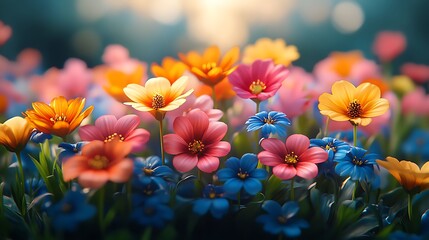 Eye-catching Display of Colorful Flowers in a Floral Garden