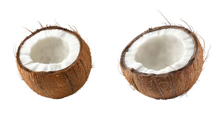 Fresh Coconut Halves with White Flesh on White Background for Culinary and Tropical Themes