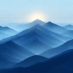 Fototapeta premium Serene and Futuristic Blue Staircase with Soft Glow and Curved Walls