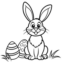 Easter Bunny Coloring Page with Eggs | Cute Spring Line Art