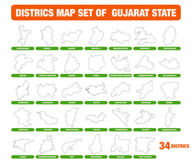 Naklejka premium Vector Districts Outline Map Set of Gujarat State