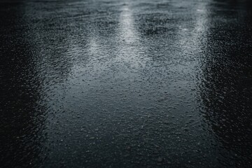 Obraz premium Dark, wet asphalt reflecting lights, creating moody and reflective atmosphere