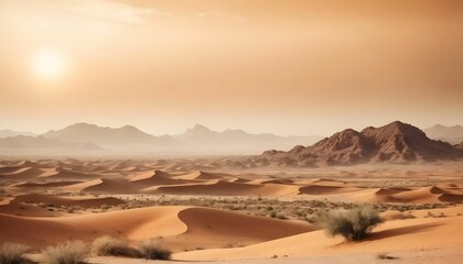 Desert landscape with soft focus, warm brown and ochre gradient tones.