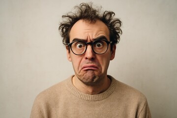 Obraz premium Surprised man with glasses expressing confusion