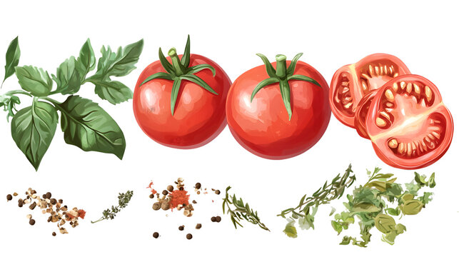 Vibrant Fresh Tomato Herbs and Spices Isolated on Transparent Background