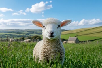 Obraz premium Cute lamb in a grassy field (1)