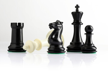 chess pieces on chessboard on marble background. game of chess
