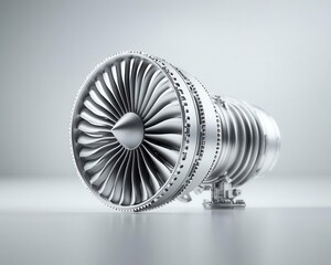 Explodedview technical drawing of a turbofan engine, showcasing fan blades, compressor stages, and exhaust nozzle