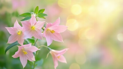 Obraz premium Delicate Pink Flowers Blooming in Natural Setting with Soft Sunlight and Dreamy Bokeh Background