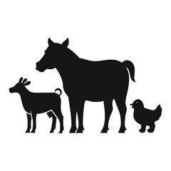 silhouettes of farm animals cow, pig, goat.