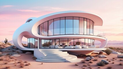 Naklejka premium a rendering of a futuristic house with a staircase leading to the second floor