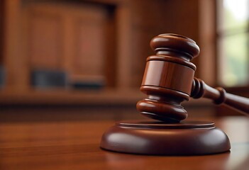 Generative AI image featuring a wooden gavel in a courtroom setting