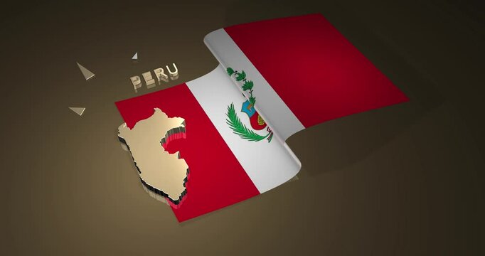 3D Map and Flag of Peru in animation