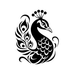 Naklejka premium Black and white vector illustration of a peacock, a beautiful bird silhouette