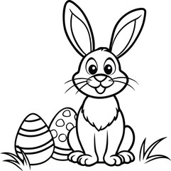 Easter Bunny Coloring Page with Eggs | Cute Spring Line Art