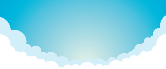 Beautiful and simple blue sky color clouds landscape background design, Cloud paper cut cartoon illustration.