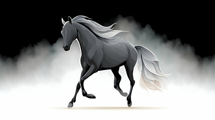 Fototapeta premium Majestic black horse galloping through ethereal mist