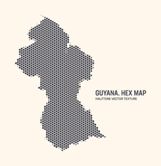 Fototapeta premium Guyana map vector hexagonal half tone pattern isolate on light background. Hex texture in the form of a map of Guyana. Modern technological contour map of Guyana for design or business projects