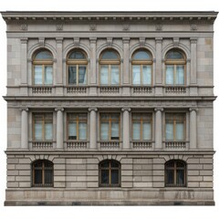 Obraz premium Facade of a classical building with arched windows and stone columns in symmetrical arrangement