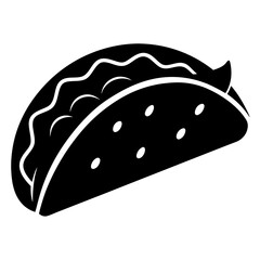 Simple Monochrome Silhouette Of A Delicious Taco With Filling And Toppings On A White Background For Food Design