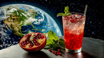 Pomegranate-Mint Cocktail at the Heart of a Shimmering Planet