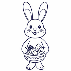 Easter Bunny Holding A Basket Full Of Decorated Easter Eggs Isolated On A White Background Festive Spring Holiday Illustration