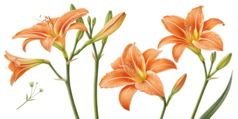 Beautiful orange iris flowers bloom gracefully, showcasing their vibrant petals and delicate details in stunning display of nature artistry