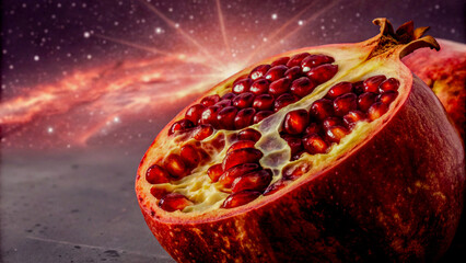 Pomegranate Juice Inside a Burning Crystal Core Resembling a Planet's Center