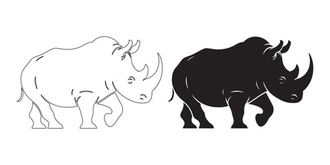 Rhinoceros logo design vector – clean silhouette for wildlife conservation brands – rhino silhouette – rhino vector – rhino illustration – rhino outline – rhino icon – rhino line art

