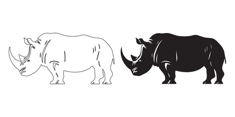 Wild rhino animal icon – minimal graphic with strong presence for earthy designs – rhino silhouette – rhino vector – rhino illustration – rhino outline – rhino icon – rhino line art

