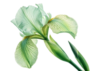 stunning iris flower showcases delicate green and white petals with intricate veining, symbolizing beauty and elegance in nature