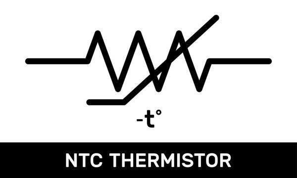 NTC Thermistor Icon. Zig-Zag NTC Thermal Resistor Symbol. ANSI or IEEE Standard NTC Thermistor Schematic Diagram