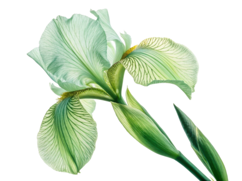 stunning iris flower showcases delicate green and white petals with intricate veining, symbolizing beauty and elegance in nature