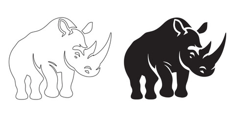 Line art rhino silhouette – refined and minimalist graphic perfect for packaging – rhino silhouette – rhino vector – rhino illustration – rhino outline – rhino icon – rhino line art

