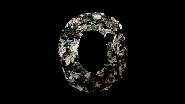 Letter O with cut up newspaper isolated on black 