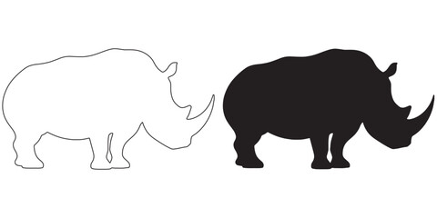 Safari rhino silhouette – realistic vector artwork for jungle-themed visuals – rhino silhouette – rhino vector – rhino illustration – rhino outline – rhino icon – rhino line art

