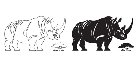 Minimalist rhinoceros outline – simple vector with clean lines for nature branding – rhino silhouette – rhino vector – rhino illustration – rhino outline – rhino icon – rhino line art

