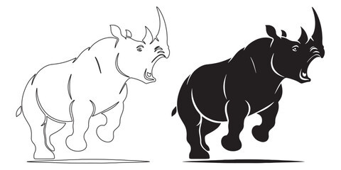 Wildlife rhino illustration – wild animal vector for conservation graphics – rhino silhouette – rhino vector – rhino illustration – rhino outline – rhino icon – rhino line art