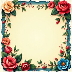 Vintage-style banner featuring a grunge-inspired floral pattern, torn edges, music posters, indie rock , psychedelic art