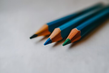 Closeup Colored Pencils Blue Green Art Supplies