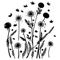 Monochrome Floral Vector Illustration Artwork