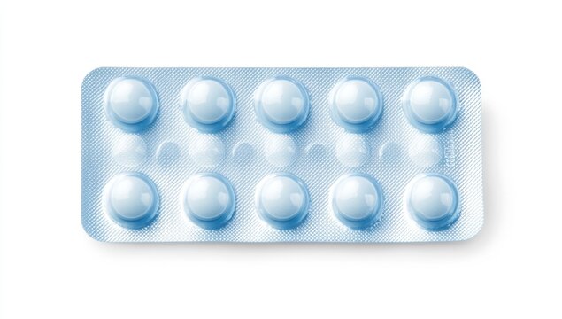 Light-blue blister pack of round pills - Powered by Adobe