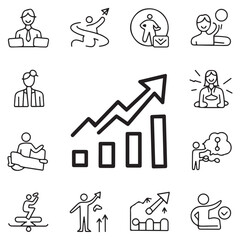 Personal growth thin line icons set. Development symbol. Editable stroke. Vector with white background