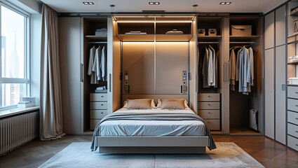 Elegant Murphy Bed In Modern Apartment With Built In Wardrobe Interior