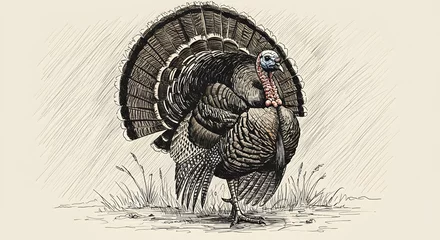Wild turkey displays magnificent feathers in a serene setting during early morning hours in autumn Generative AI © Faqih