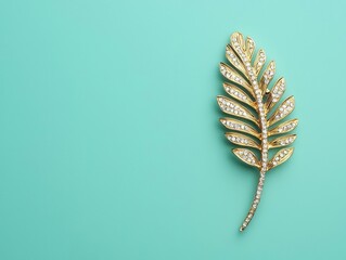 Obraz premium Diamond brooch in a feather motif with intricate detailing, isolated on a pastel mint gradient